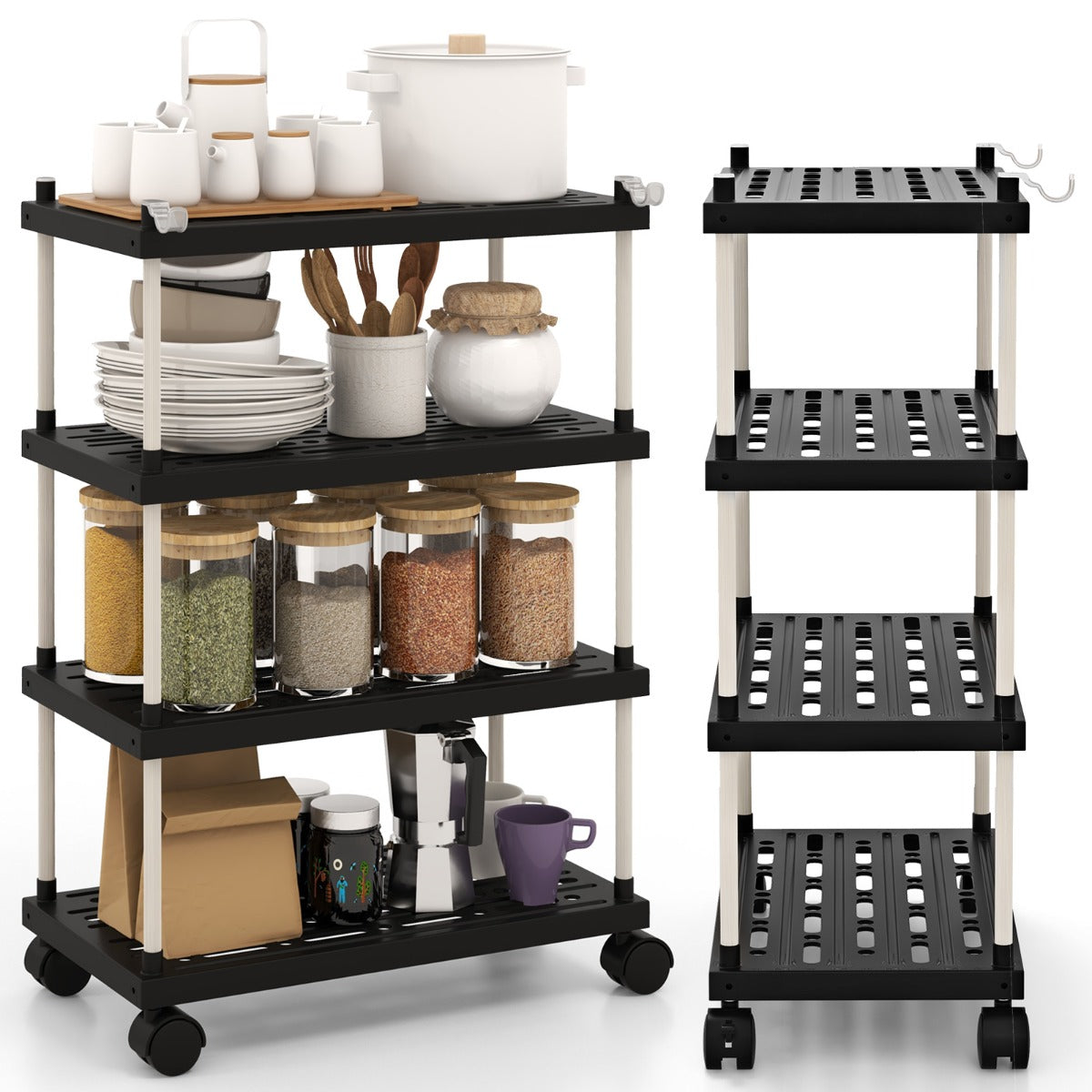 4-Tier Slim Storage Cart with Lockable Wheels for Narrow Space