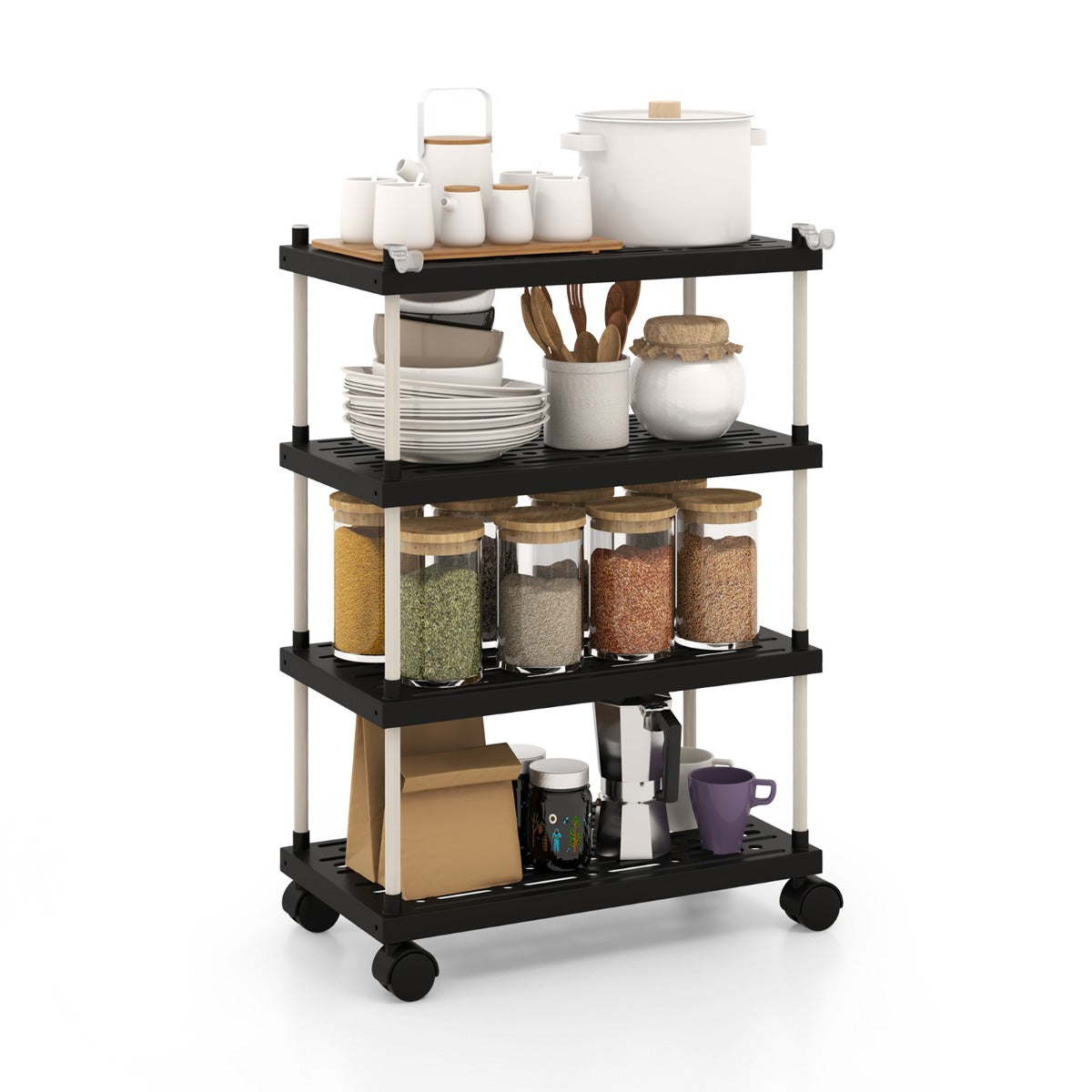 4-Tier Slim Storage Cart with Lockable Wheels for Narrow Space