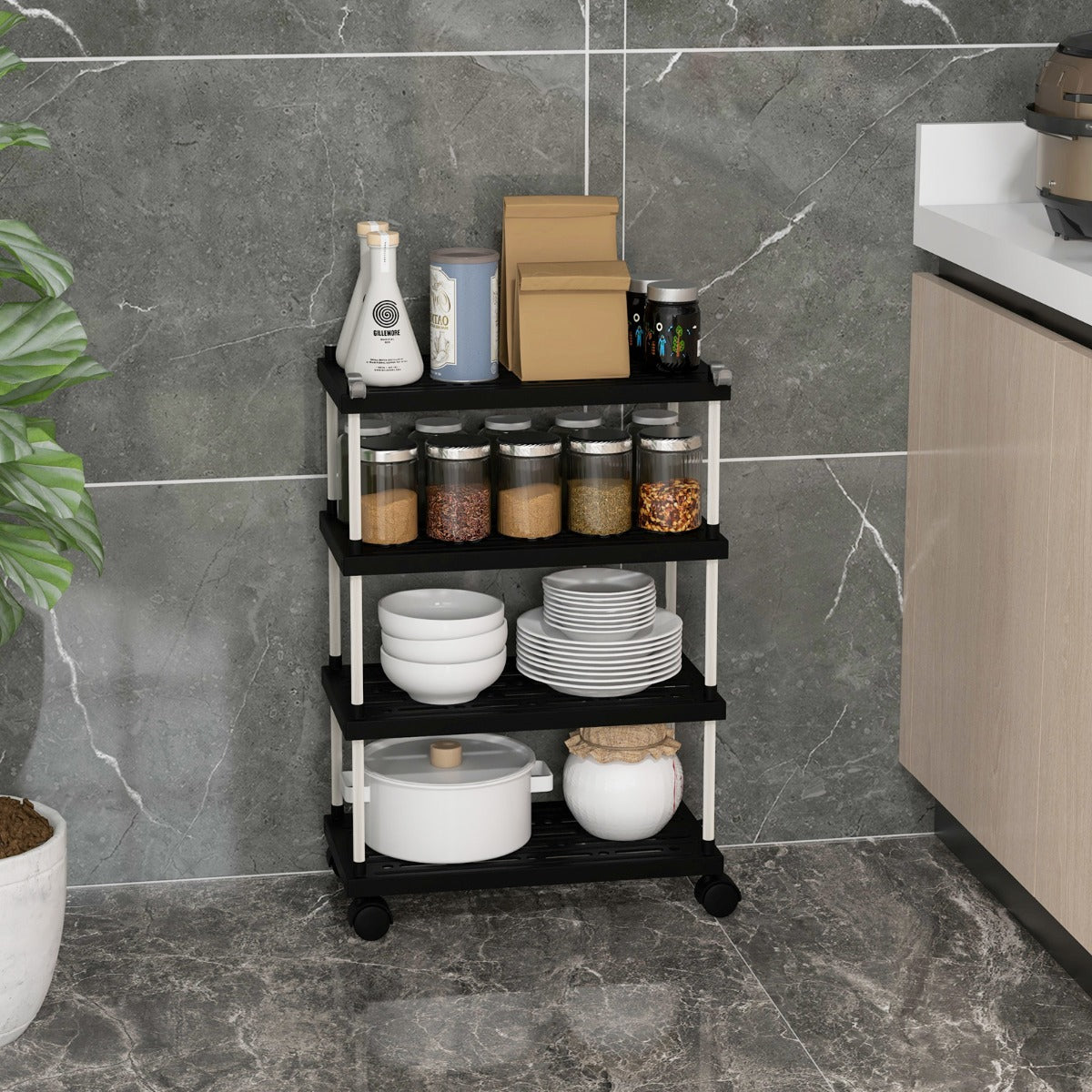 4-Tier Slim Storage Cart with Lockable Wheels for Narrow Space