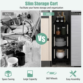 4-Tier Slim Storage Cart with Lockable Wheels for Narrow Space