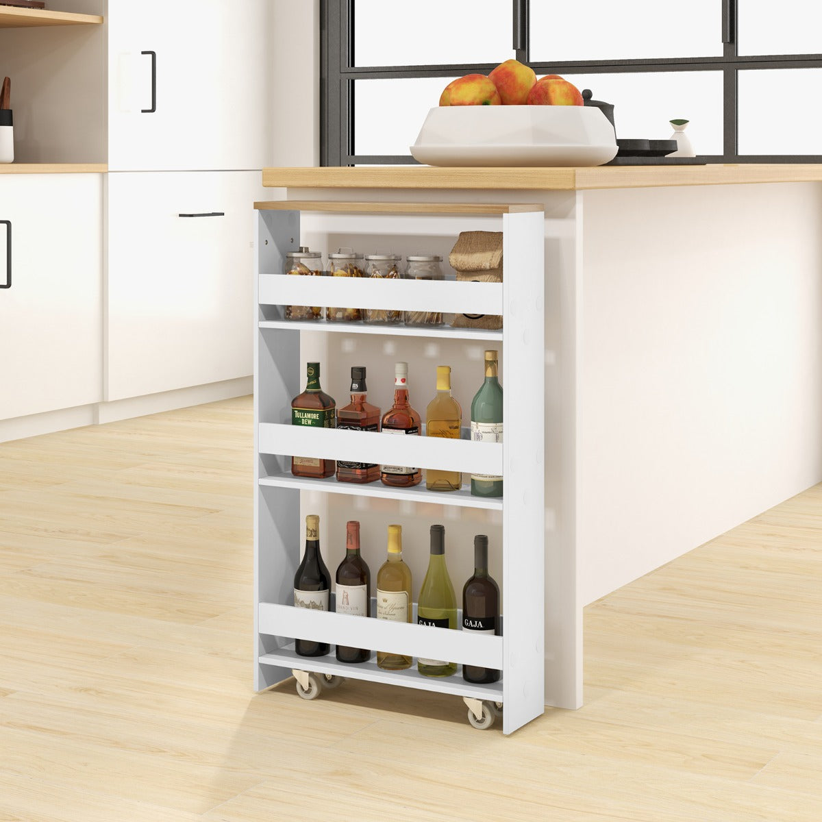 Slim Rolling Storage Cart for Kitchen Bathroom Laundry Small Places-Brown