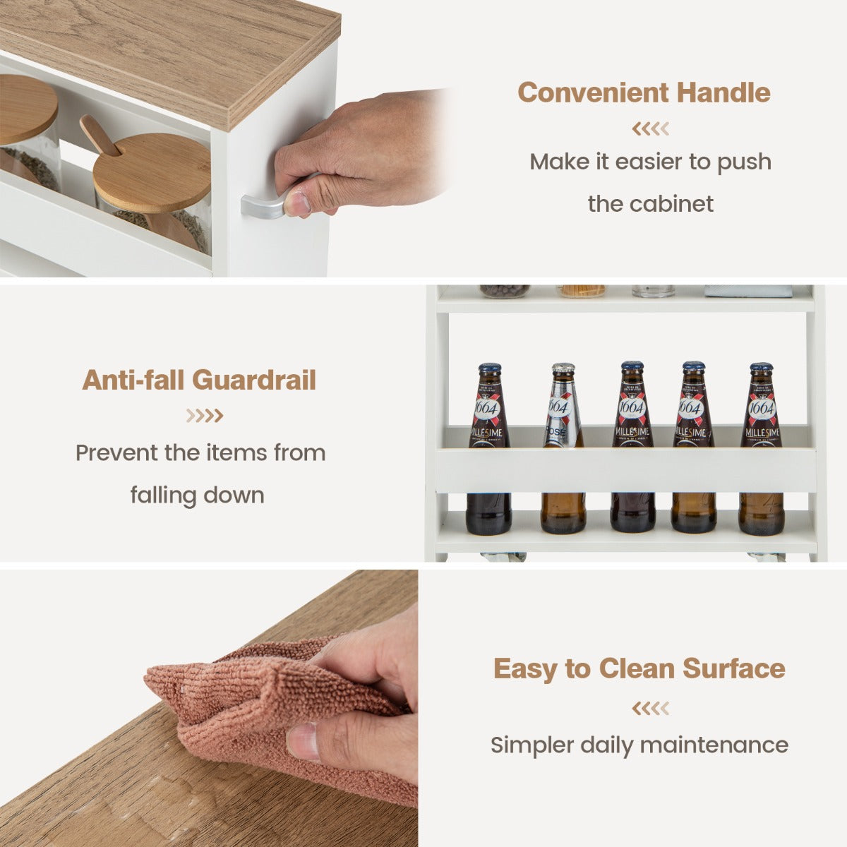 Slim Rolling Storage Cart for Kitchen Bathroom Laundry Small Places-Brown