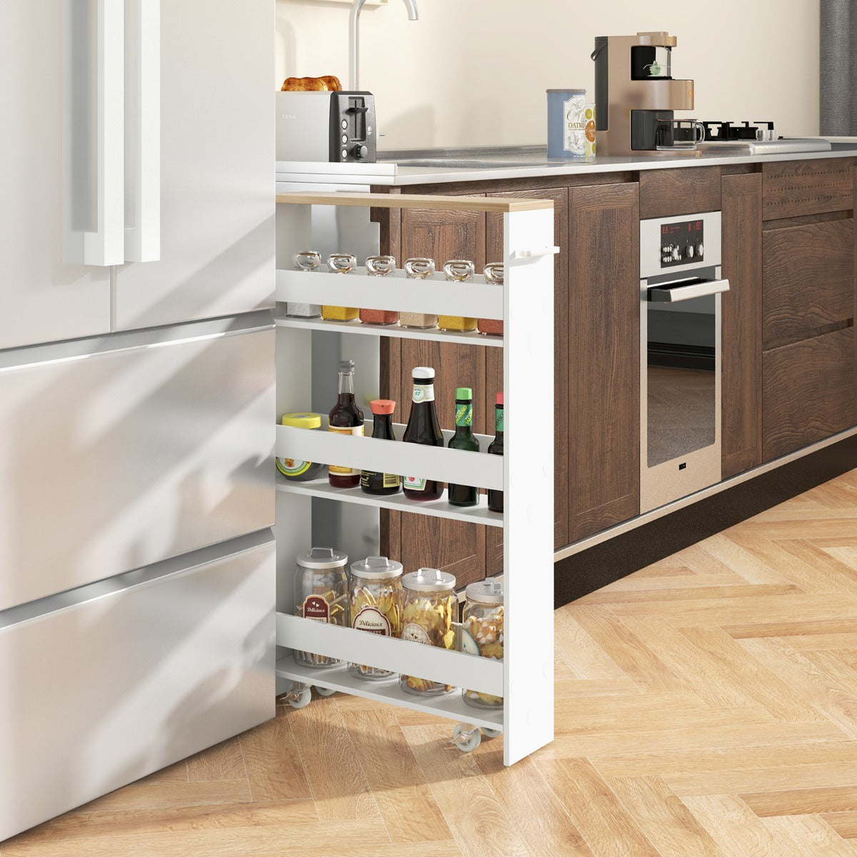 Slim Rolling Storage Cart for Kitchen Bathroom Laundry Small Places-Brown