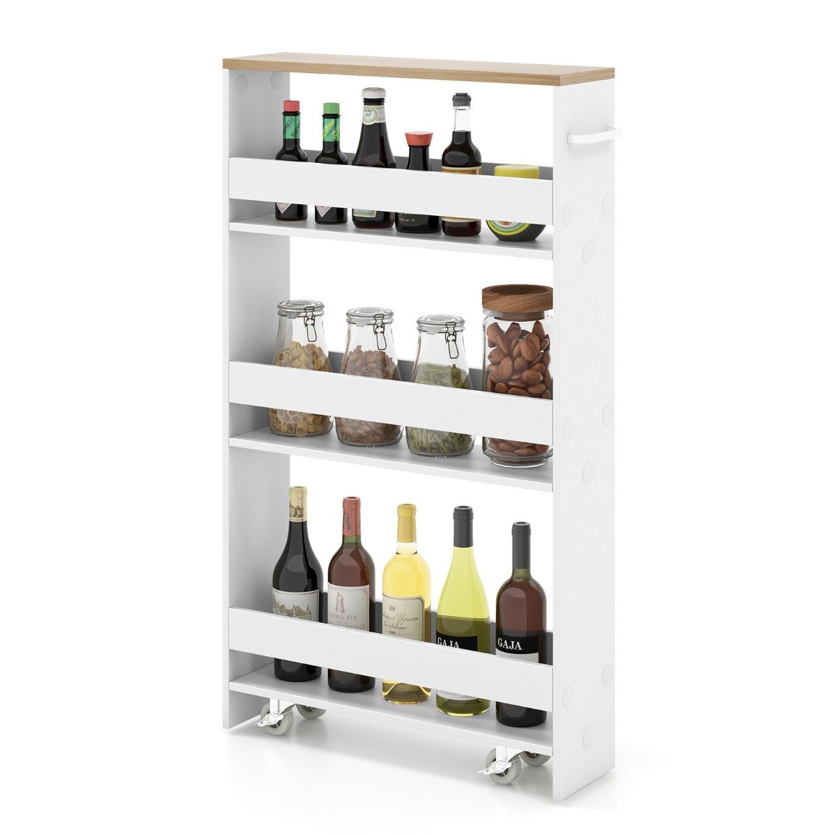 Slim Rolling Storage Cart for Kitchen Bathroom Laundry Small Places-Brown