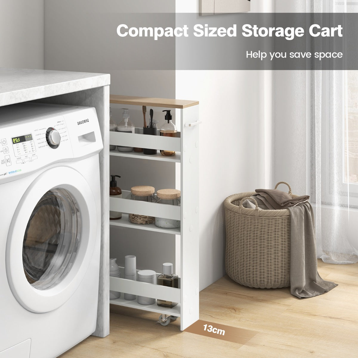 Slim Rolling Storage Cart for Kitchen Bathroom Laundry Small Places-Brown