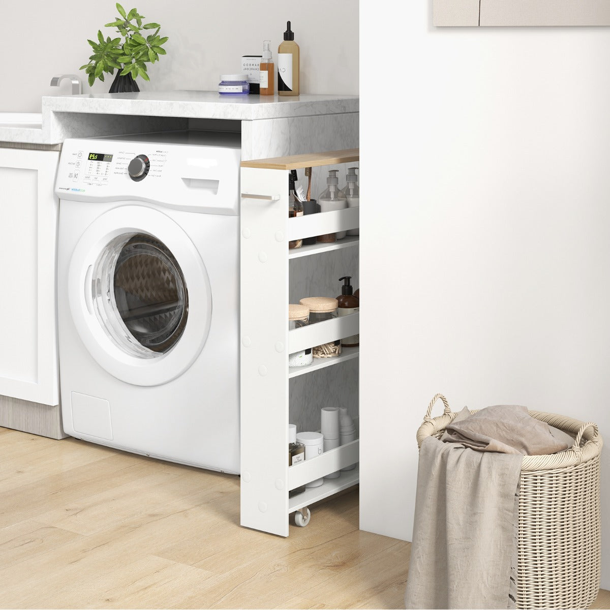 Slim Rolling Storage Cart for Kitchen Bathroom Laundry Small Places-Brown