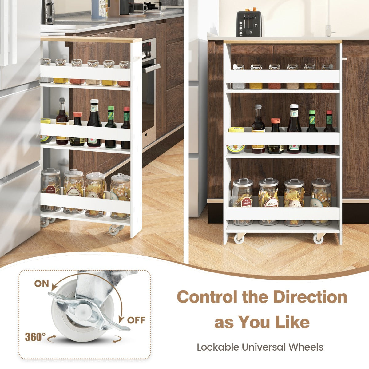 Slim Rolling Storage Cart for Kitchen Bathroom Laundry Small Places-Brown