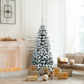 135cm Artificial Pencil Unlit Snow Flocked Hinged Pine Christmas Tree