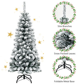 135cm Artificial Pencil Unlit Snow Flocked Hinged Pine Christmas Tree