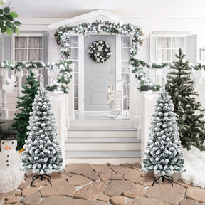 135cm Artificial Pencil Unlit Snow Flocked Hinged Pine Christmas Tree