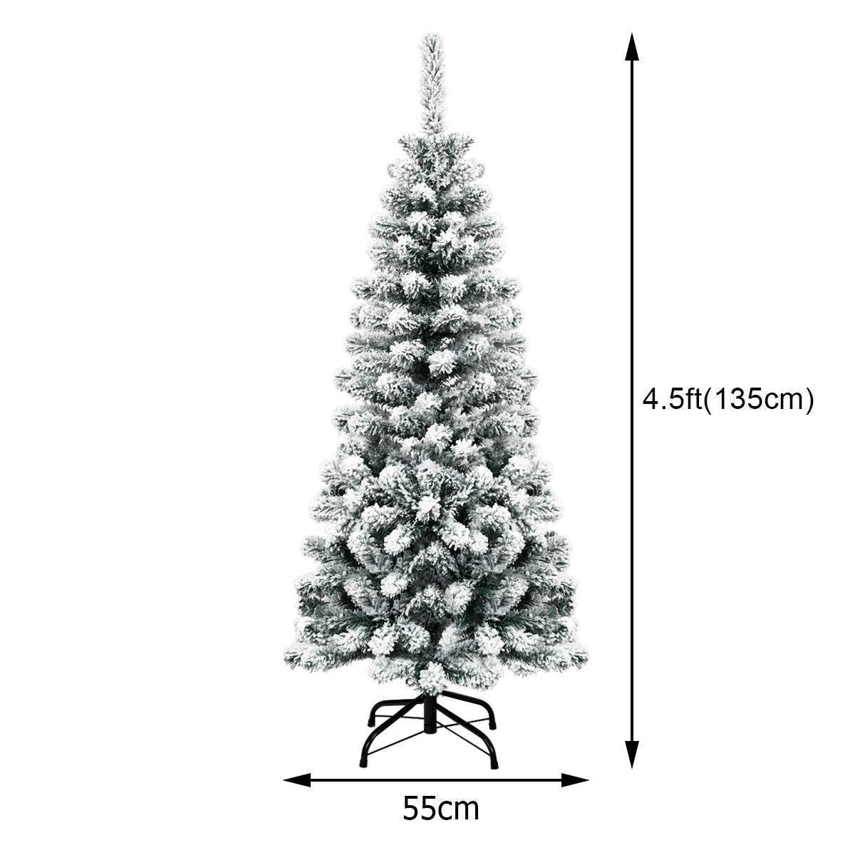 135cm Artificial Pencil Unlit Snow Flocked Hinged Pine Christmas Tree
