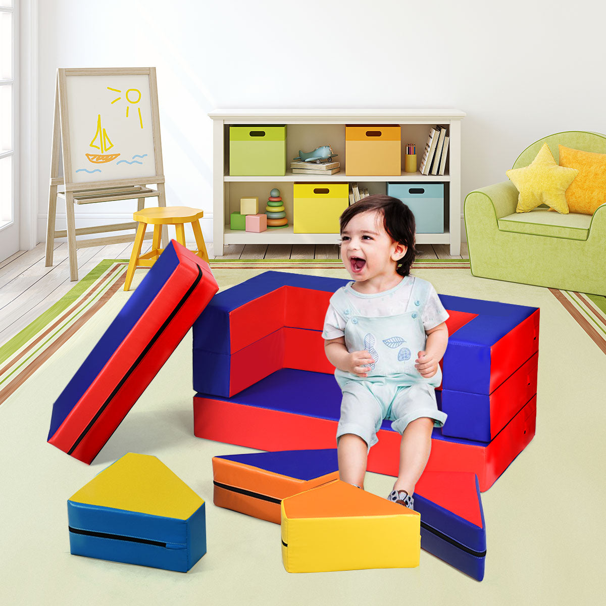 4-In-1 Multi-functional Combination Sofa Set with Durable PU Surface for Kids