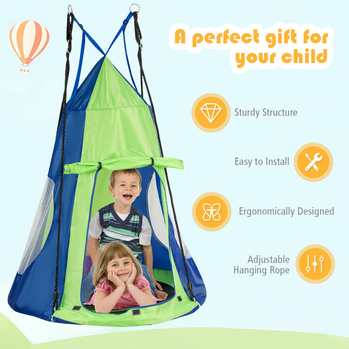 2 in 1 Tree Tent Swing Set with Adjustable Hanging Ropes