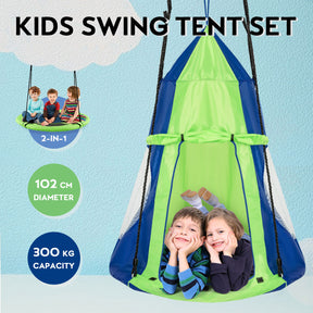 2 in 1 Tree Tent Swing Set with Adjustable Hanging Ropes