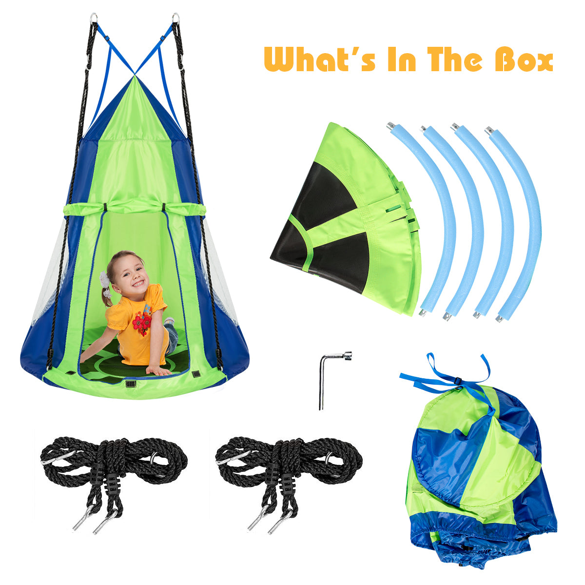 2 in 1 Tree Tent Swing Set with Adjustable Hanging Ropes
