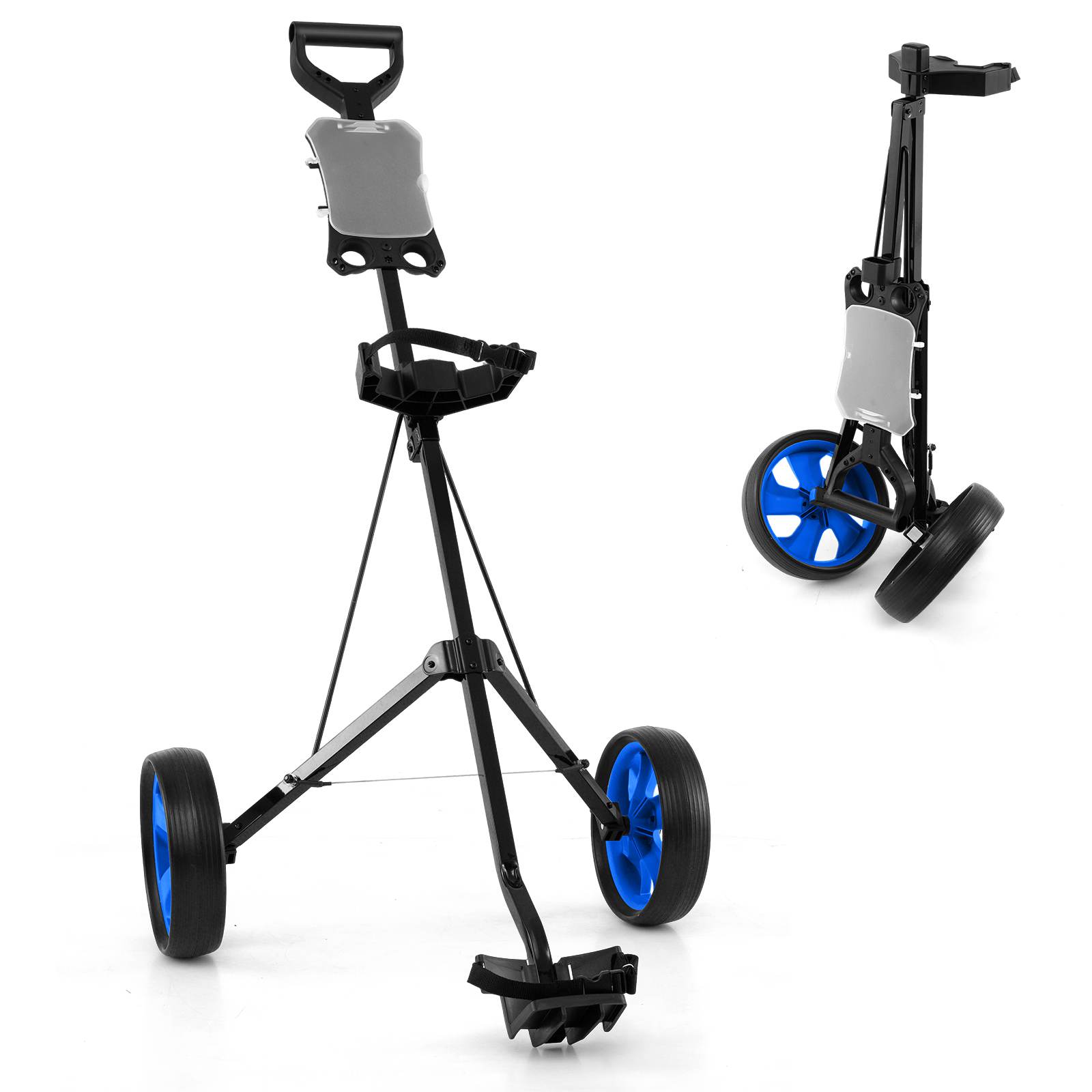 2 Wheel Foldable Golf Push Cart, Portable Lightweight Walking Pull Cart Holder