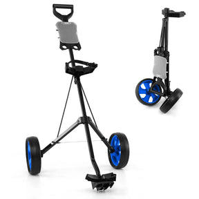 2 Wheel Foldable Golf Push Cart, Portable Lightweight Walking Pull Cart Holder