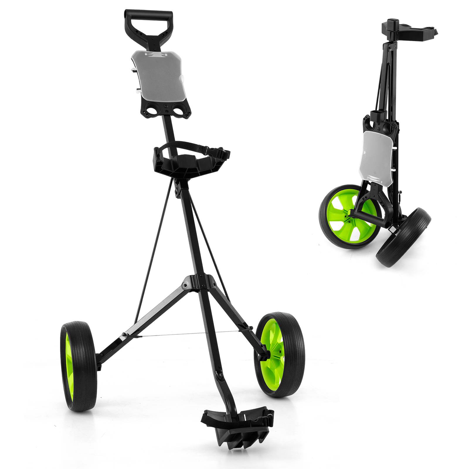 2 Wheel Foldable Golf Push Cart, Portable Lightweight Walking Pull Cart Holder