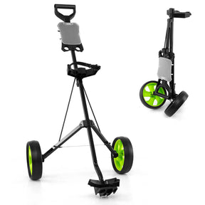 2 Wheel Foldable Golf Push Cart, Portable Lightweight Walking Pull Cart Holder