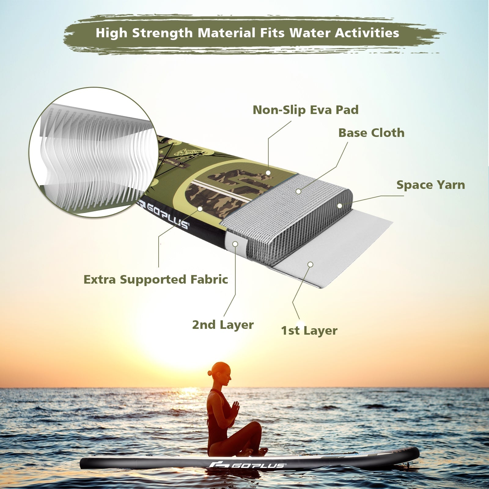 11 Feet Inflatable Standing Board Surfboard with Bag and Paddle