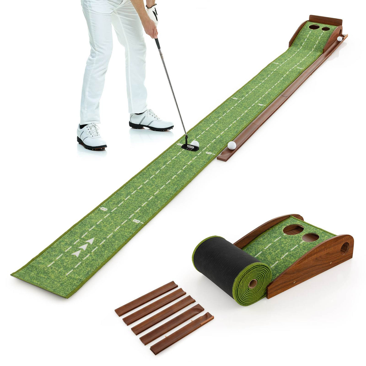 3M Indoor Outdoor Golf Putting Mat 2/3 Hole Sizes Training Practice Auto-Return