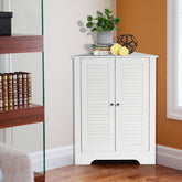 Space-saving Floor Storage Cabinet with 2 Shutter Door and Height-adjustable Shelf