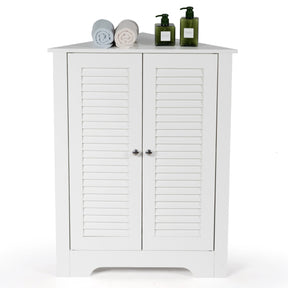 Space-saving Floor Storage Cabinet with 2 Shutter Door and Height-adjustable Shelf