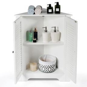 Space-saving Floor Storage Cabinet with 2 Shutter Door and Height-adjustable Shelf