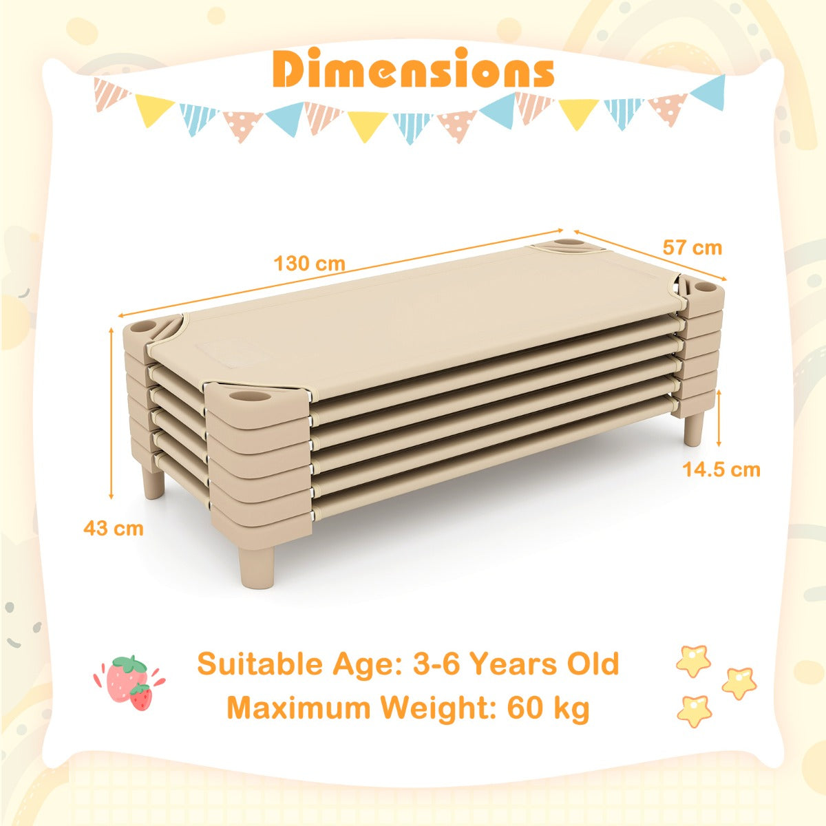 Stackable Daycare Cot with Easy Lift Corner and Detachable Oxford Cloth