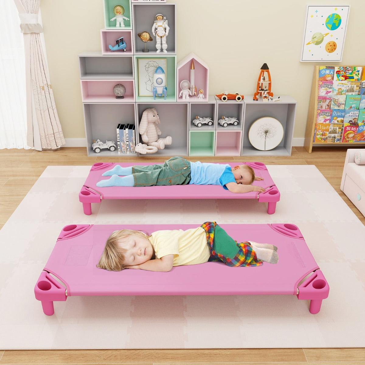 Stackable Daycare Cot with Easy Lift Corner and Detachable Oxford Cloth