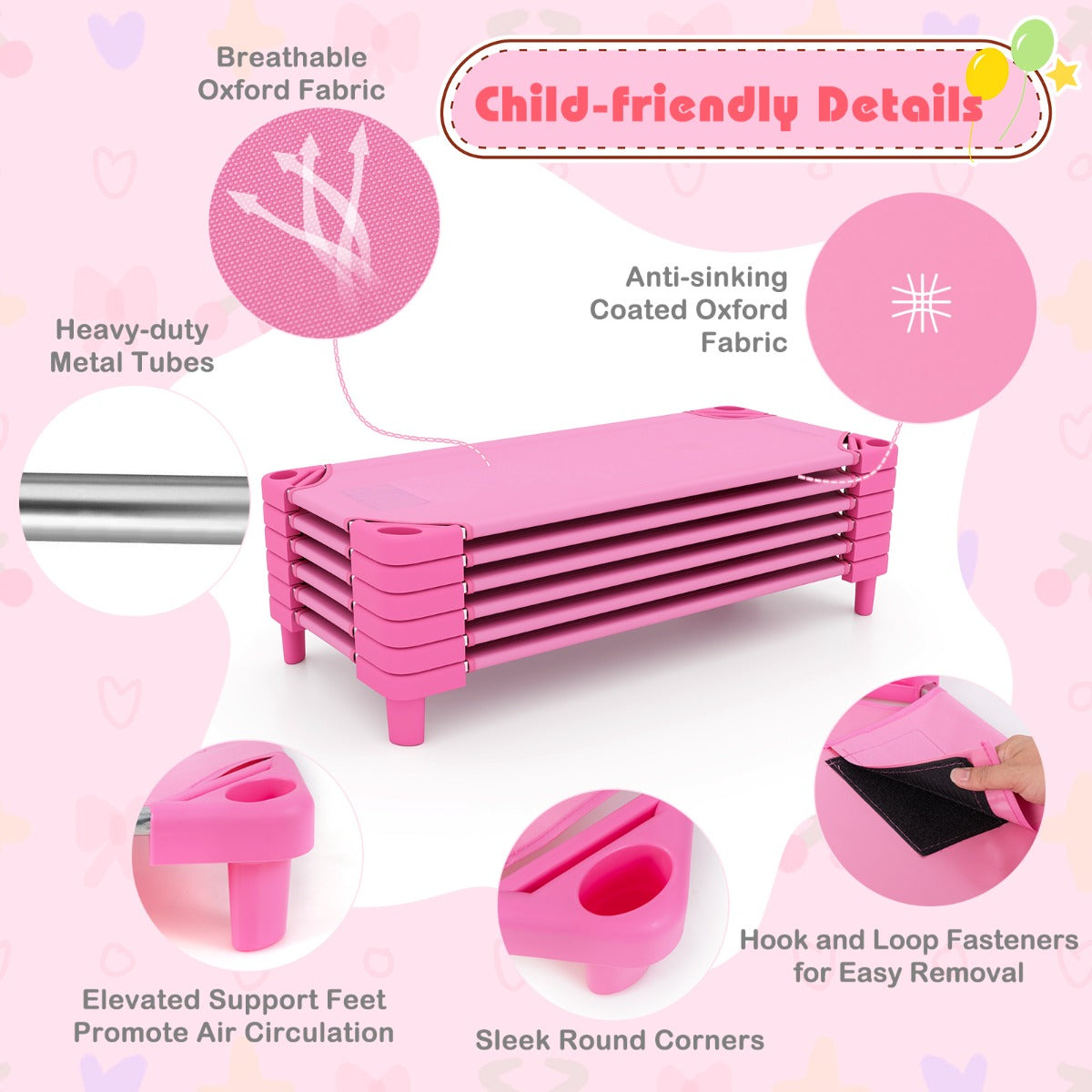 Stackable Daycare Cot with Easy Lift Corner and Detachable Oxford Cloth