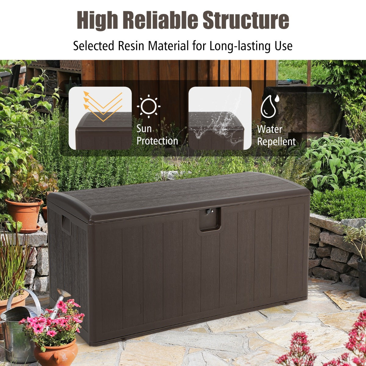 400L Indoor Outdoor Deck Storage Box Bench with Lid and Handles for Cushions