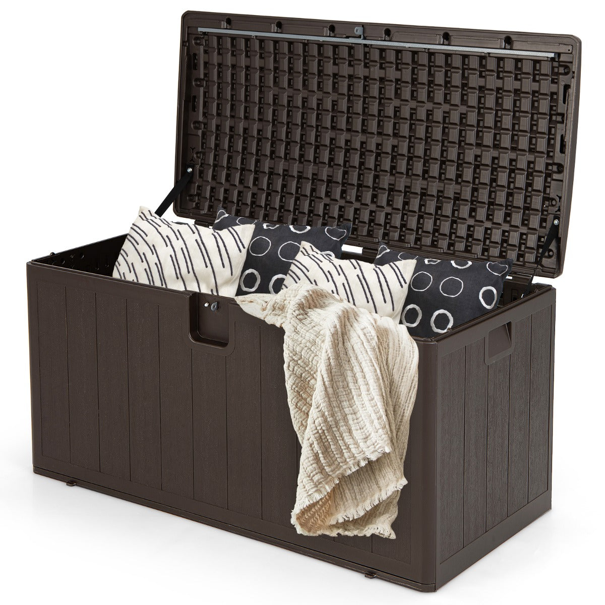 400L Indoor Outdoor Deck Storage Box Bench with Lid and Handles for Cushions
