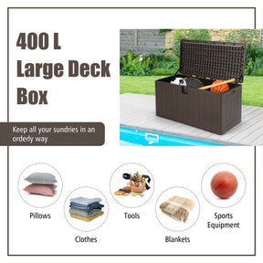400L Indoor Outdoor Deck Storage Box Bench with Lid and Handles for Cushions