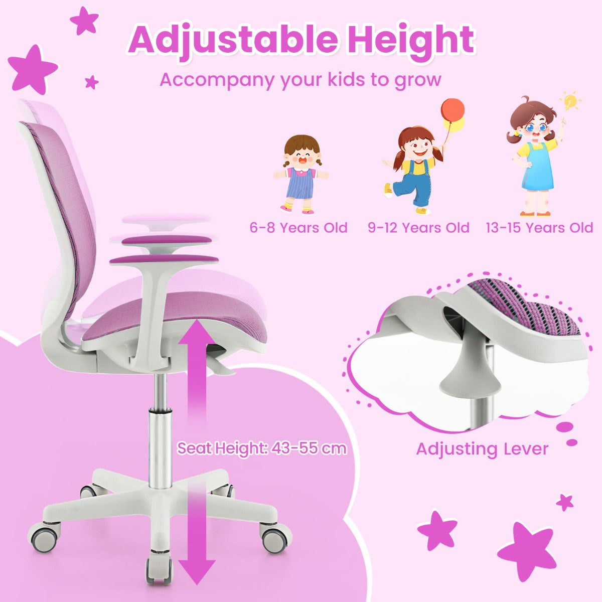 Kids Swivel Mesh Children Computer Chair with Adjustable Height