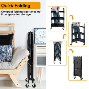 3-Tier Folding Tool Trolley with Universal Wheels and Handrails for Home/Office/Kitchen