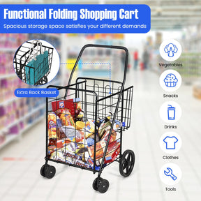 Rolling Metal Utility Cart with Additional Back Basket for Kitchen/Shopping