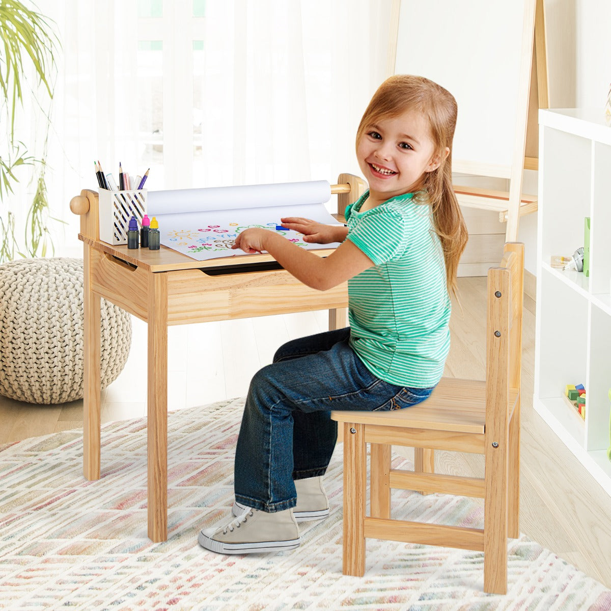 Toddler Activity Table with Chair and Paper Roll Holder