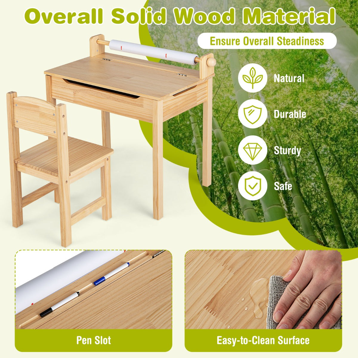 Toddler Activity Table with Chair and Paper Roll Holder