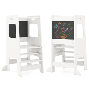 Toddler Kitchen Step Stool with Activity Chalkboard and Adjustable Height