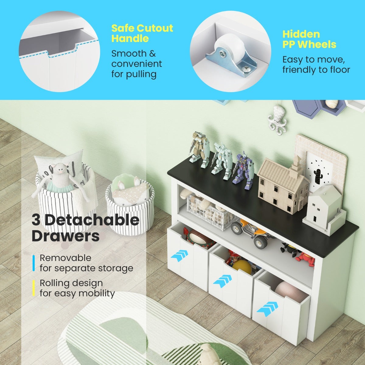 Wooden Children Bookshelf with Blackboard Top for Kids Room