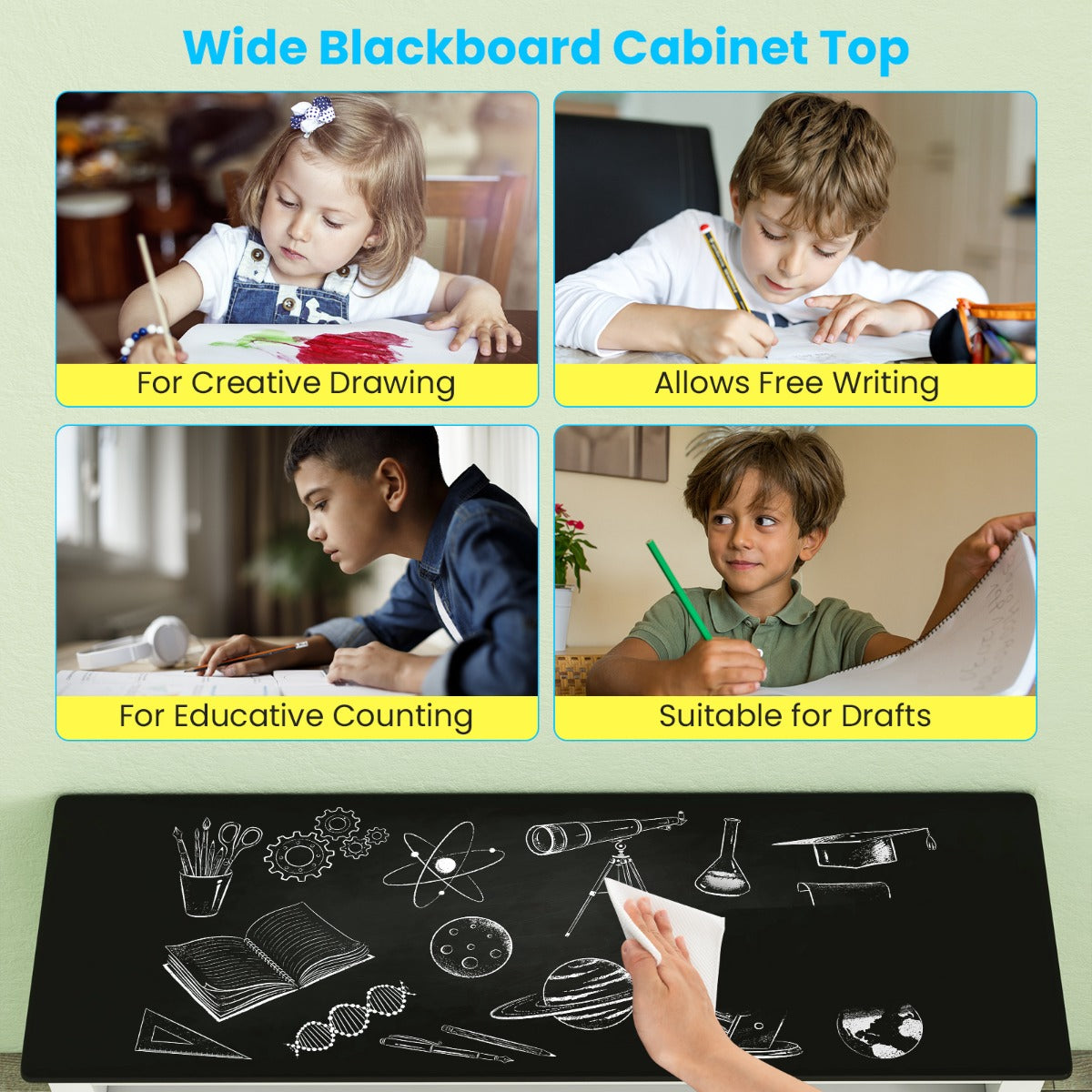 Wooden Children Bookshelf with Blackboard Top for Kids Room