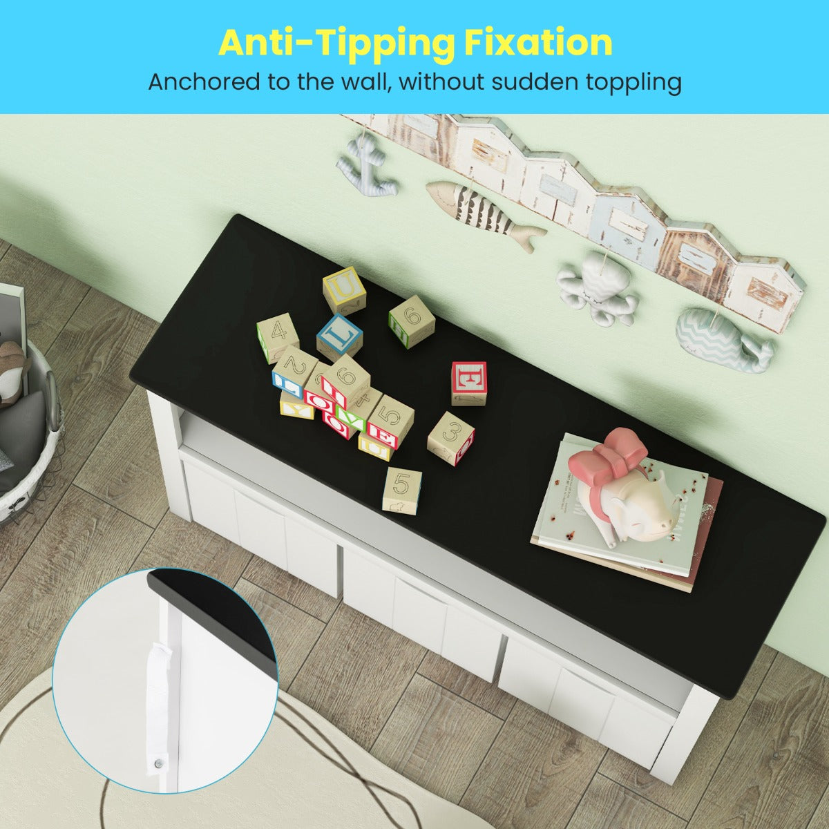 Wooden Children Bookshelf with Blackboard Top for Kids Room