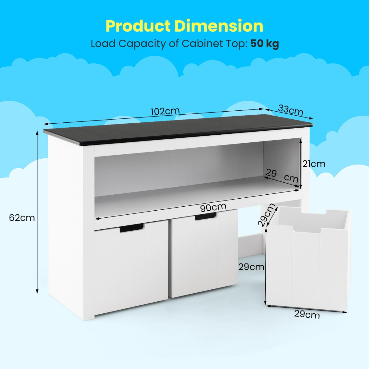 Wooden Children Bookshelf with Blackboard Top for Kids Room