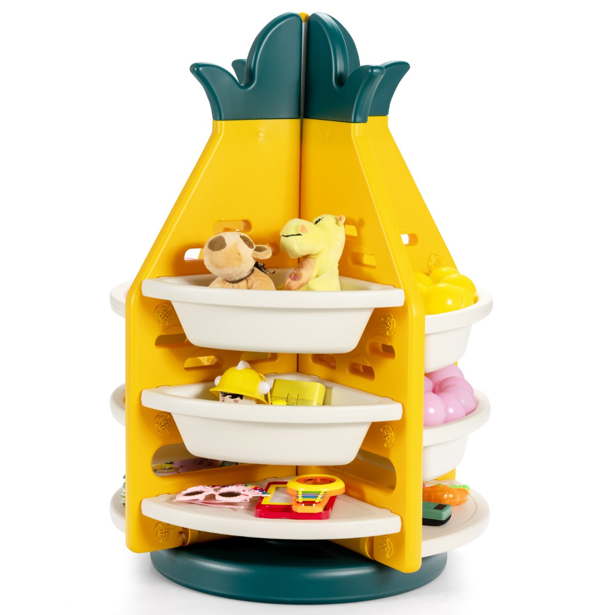 360° Revolving Pineapple Shelf with Plastic Bins for Kids
