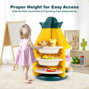 360° Revolving Pineapple Shelf with Plastic Bins for Kids