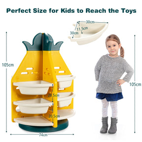 360° Revolving Pineapple Shelf with Plastic Bins for Kids