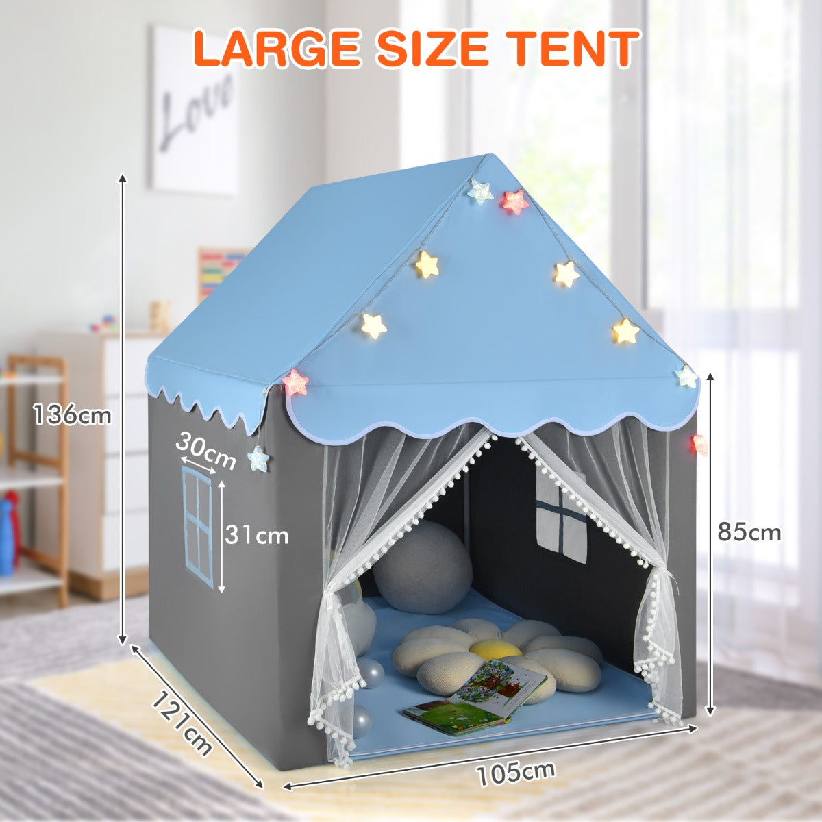 Kids Playhouse Tent with Washable Mat for Boys & Girls