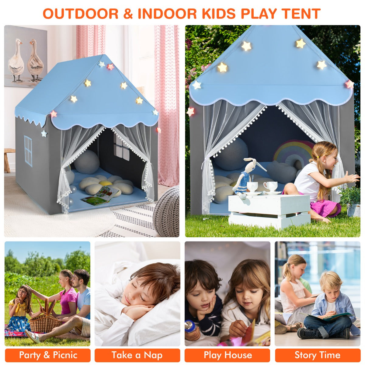 Kids Playhouse Tent with Washable Mat for Boys & Girls
