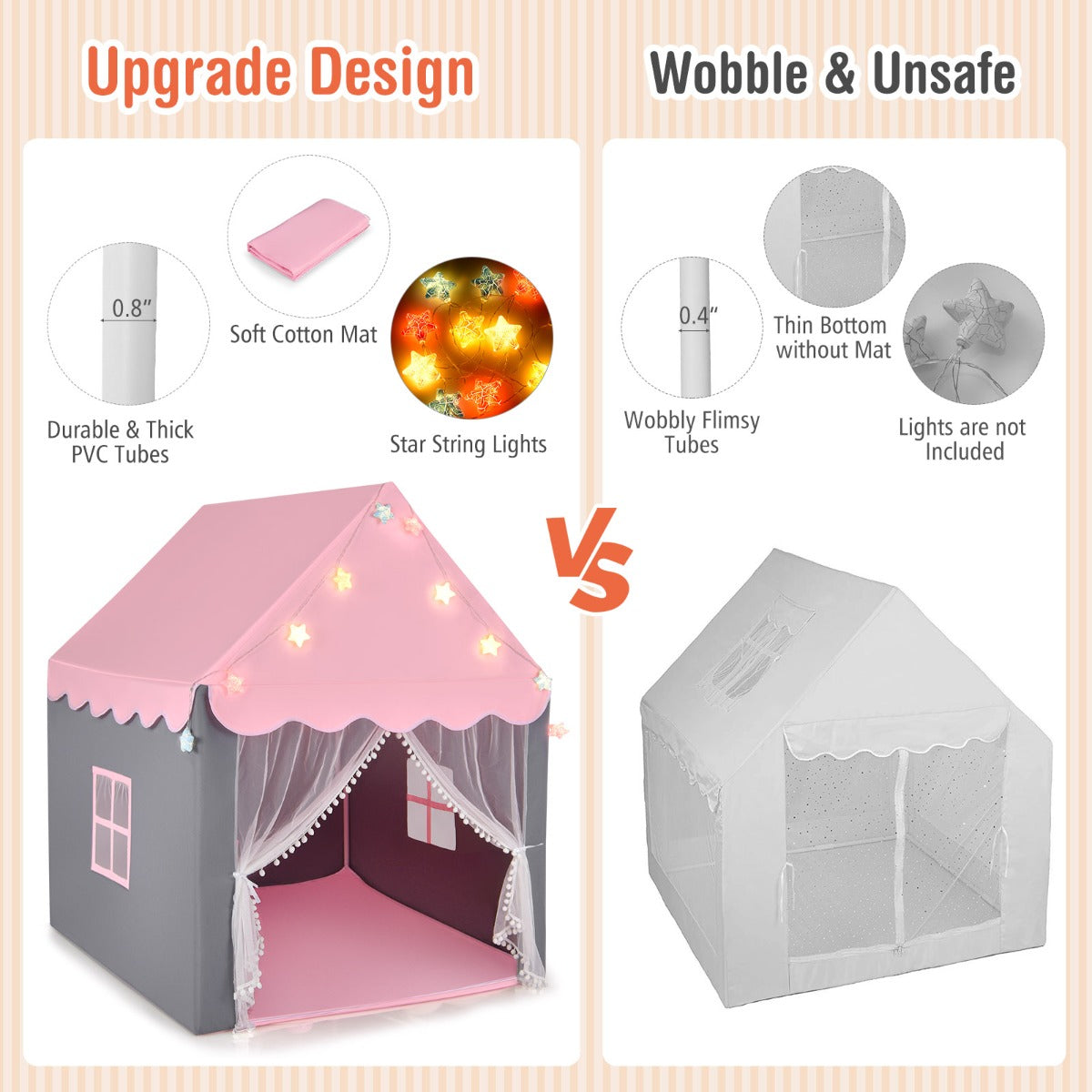 Kids Playhouse Tent with Washable Mat for Boys & Girls